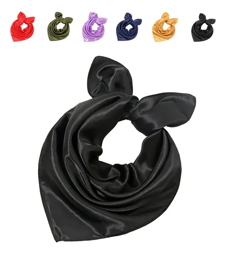 Pañuelo Hijab De Seda Satén 90x90 Cm - Cuadrado Sin Costuras, Versátil Para Cabeza, Cuello, Bolso - Negro Elegante