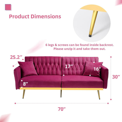 Sofa Cama Terciopelo Biplaza Ajustable Convertible Acmease