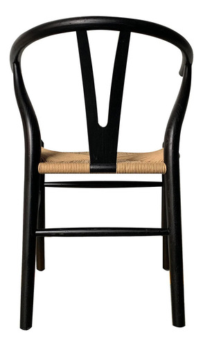 Pack 2 Sillas De Comedor Wishbone De Madera Estructura De La Silla Negro Asiento Natural Diseño De La Tela Tejido