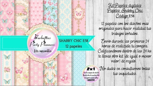 Papeles Digitales Fondos Shabby Chic Rosa Celeste E58