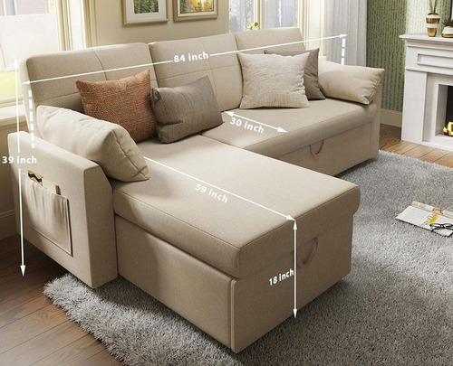 Sofa Cama Convertible 2 En 1 Tela Color Beige Marca Merluxy