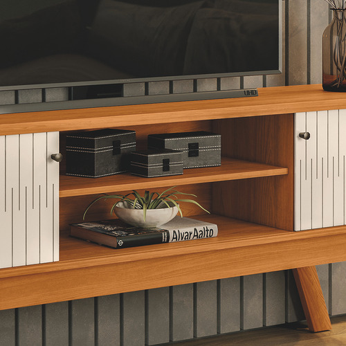 Mueble Para Tv 75 Mod Valencia Color Cinamomo/blanco Off White