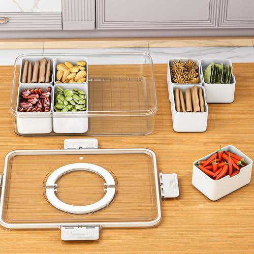 Bandeja Divisoria Con Tapa Y Asa, Recipiente Para Snacks, Or