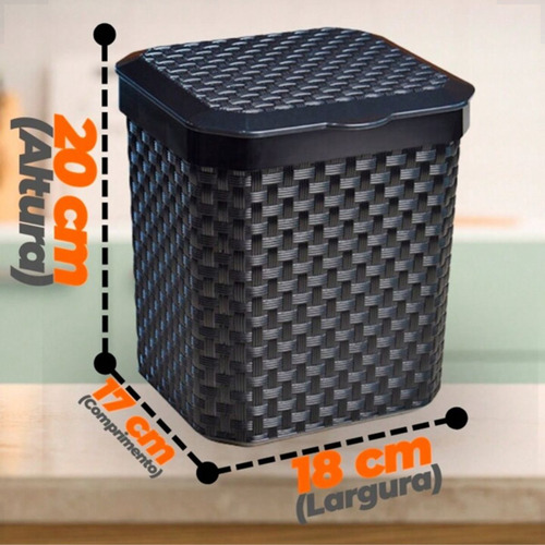 Lixeira Pia Organizador Cozinha Preta Com Tampa Rattan 5l