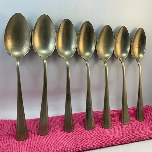 7 Cucharas De Alpaca Otto - Medianas - Vintage Postre 18 Cm (Usado)