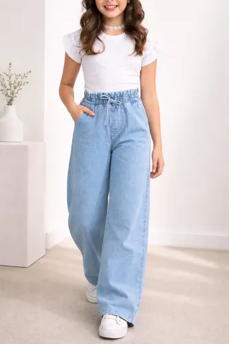 Calça Jeans Wide Leg 100% Algodão Juvenil Elástico Clochard