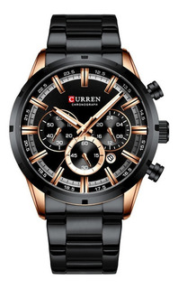 Reloj Curren 8355 Acero Inoxidable Cronógrafos Fechador Color De La Correa Negro