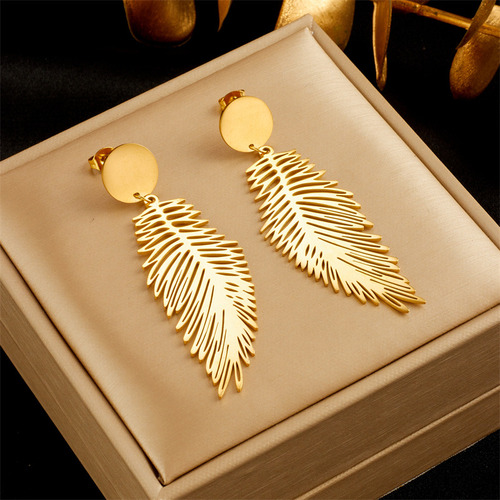 Pendientes Colgantes En Forma De Pluma De Acero Inoxidable 3