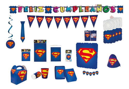 Kit Decoración Piñata Fiesta Temática Superman Escudo 