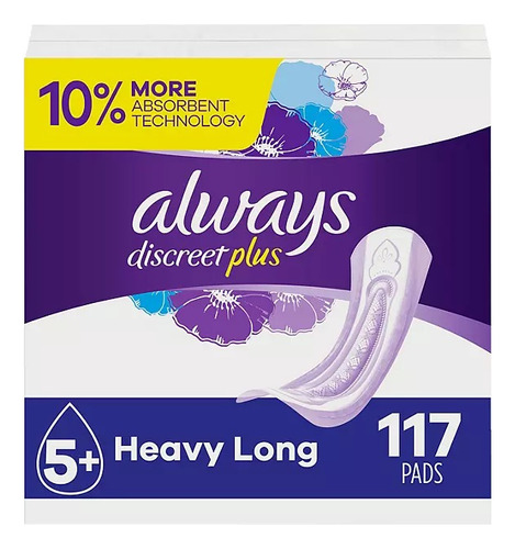 Always Discreet Incontinence Pads, Heavy Long (117 Ct.)