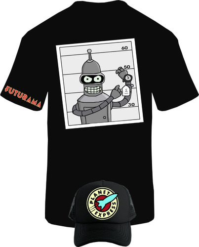 Camiseta Manga Corta Bender Robot Picture Obsequio Gorra