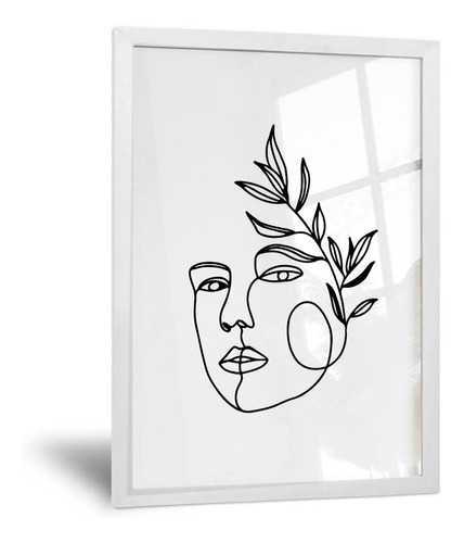 Cuadro Minimalista - Rostro Mujer Hojas - 35x50 Cm