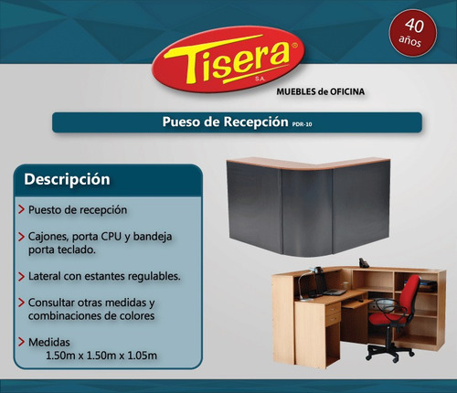 Imagen 3 de 3 de Puesto De Trabajo Recepcion L Ejecutivo Tisera Pc Pdr-10