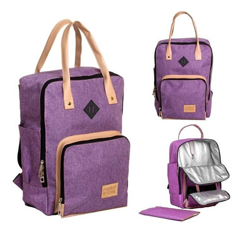 Mochila Bolso Maternal Con Cambiador Bebe Pañales Violeta