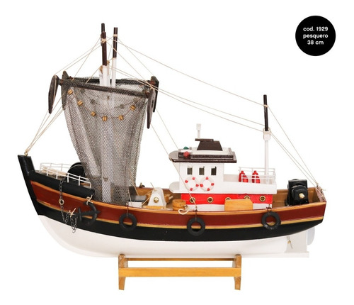 Barco De Madera Pesquero Decorativo Colección Miniatura 38cm