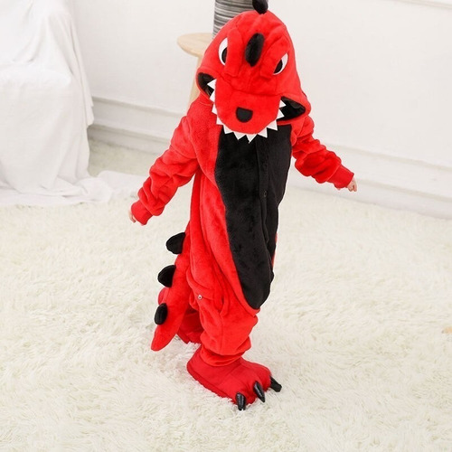 Imagen 2 de 10 de Pijama Kigurumi Dinosaurio Niños Abrigado Suave Disfraz