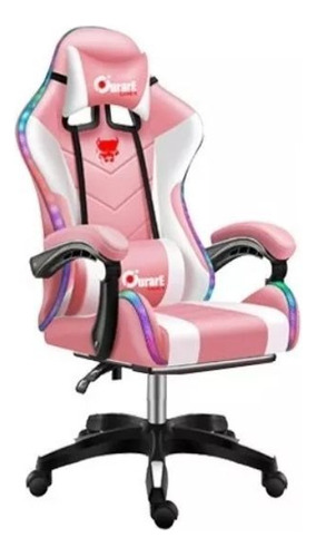 Silla Gamer Luz Led Reclinable Masaje Parlantes Purare Gamer Color Rosa