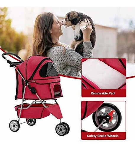 Nueva Red Pet Cochecito Cat Dog Cage 3 Ruedas Cochecito