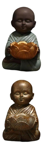 2x Estatua De Buda Monje Muñeca Escultura Portavelas Para