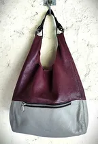 Comprar Cartera Tote Bag Prune Cuero Bordo Y Gris - Buenisima Bordó Y Gris Lisa Níquel Bordó Y Negro