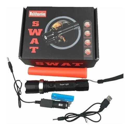 Imagen 7 de 8 de Linterna Tactica Led Zoom Recargable Baliza Cargador Usb