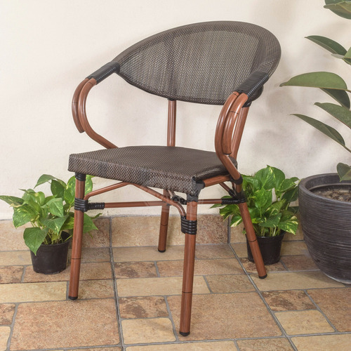 Set 4 Sillas Metalicas Comedor Apilable Exterior Rattan Estructura De La Silla Café