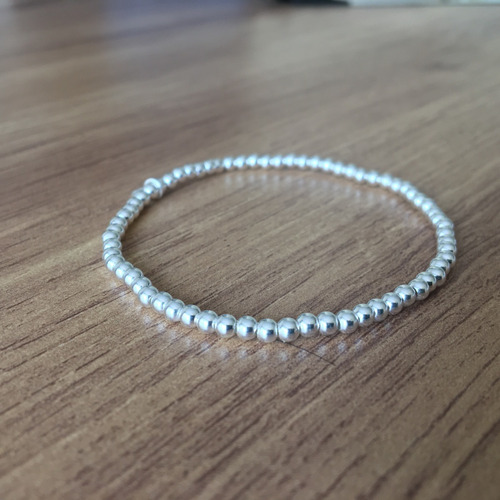 Imagen 4 de 10 de Pulsera De Plata 925 Bolitas De 3mm Elástica Mujer Agálea