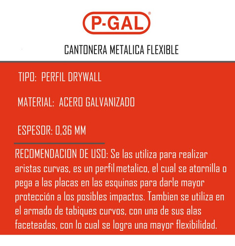 Perfil Cantonera Metalica Flexible X 2,60mts Durlock P-gal