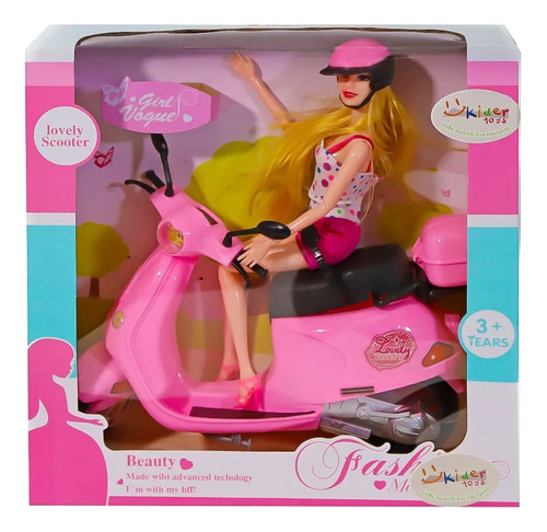 Muñeca Beauty Articulada Con Ciclomotor Rosa