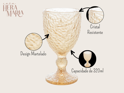 Copo Taça Bebidas Água Cristal Martelado Âmbar Mesa Posta