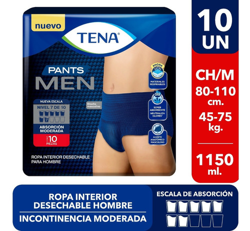 Pañal Adulto Calzon Inconti Tena Pants Hombre Talla Ch/m 10u Talle Pequeño