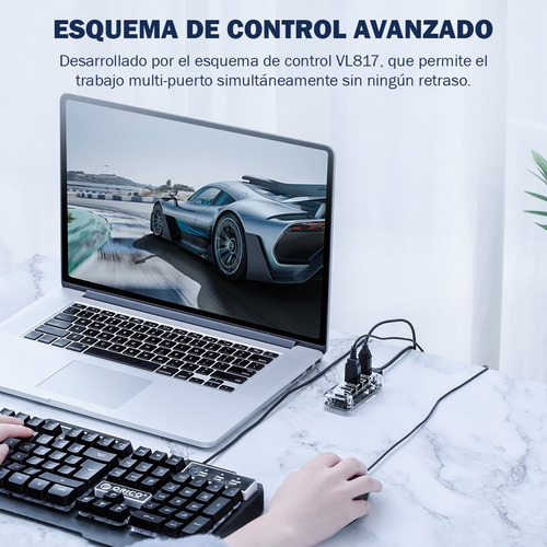 Imagen 2 de 10 de Hub Usb 3.0 Multiplicador 4 Puertos Pc Notebook Transparente