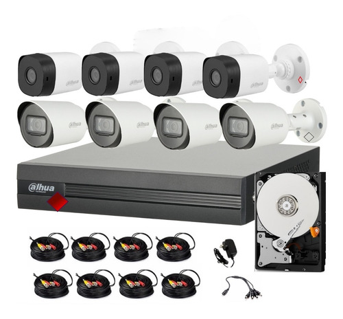 Imagen 1 de 9 de Kit 8 Camaras Bullet 2mp 4 Audio Dvr 1080p Lite Dahua 3tb