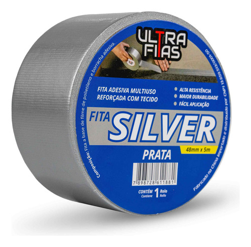 Fitas Silver Tape Multiuso Cinza 05 Metros 48 Mm Adesiva Uso