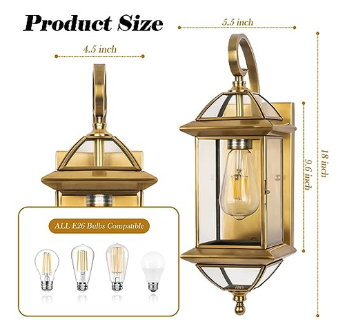 Lámpara Pared Exterior Oro Cobre De 18 Pulgadas - Lámpara De