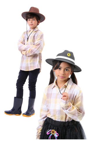 Camisa Cowboy Bege Marrom Xadrez Infantil - Feminina