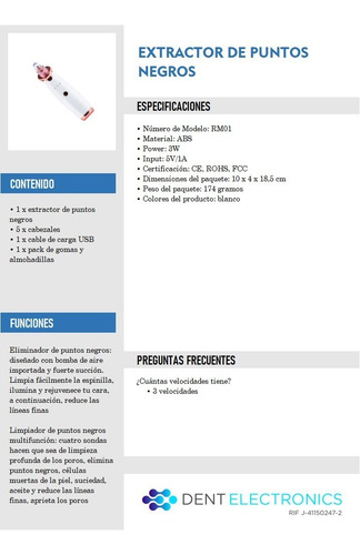 Imagen 6 de 9 de Extractor De Puntos Negros Espinillas Portatil Recargable