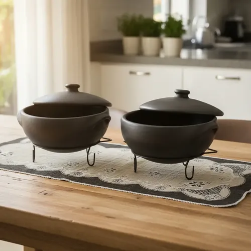 Kit Panelas De  Barro Capixaba 3 E 5 Litros + Suporte Preto