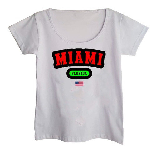 Remera Mujer Escote Redondo -  Miami Florida Eeuu Logo