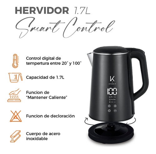 Hervidor Smart Control 1.7l Kitchen-it Control De T°