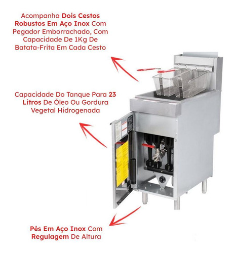Fritadeira A Gás Glp Vulcan Profissional 23 Litros Zona Fria