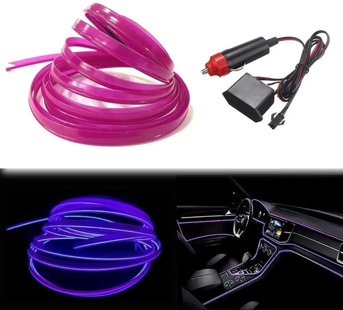Imagen 1 de 10 de Hilo Tira Luz Neon Colores Led Conector 12v Auto Moto 5m