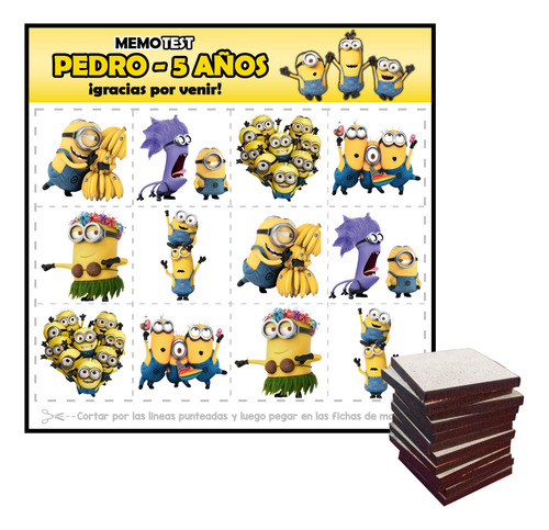 Memotest Mdf Los Minions Cumpleaños Infantil Souvenir X10