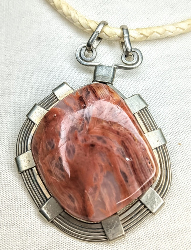 Collar Corto Mc'maru Gargantilla Energía Piedras Naturales Piedra Rodosita Alpaca Y Cuero