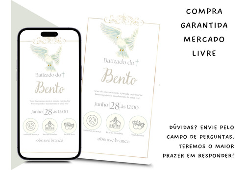 Convite Digital Interativo Batismo/batizado Personalizável Branco