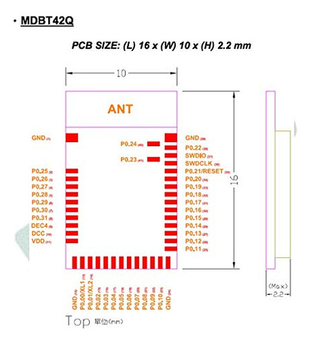 Módulo Bluetooth Mdbt42q-p192kv2 Nordic Nrf52810, Azul, Bt5,