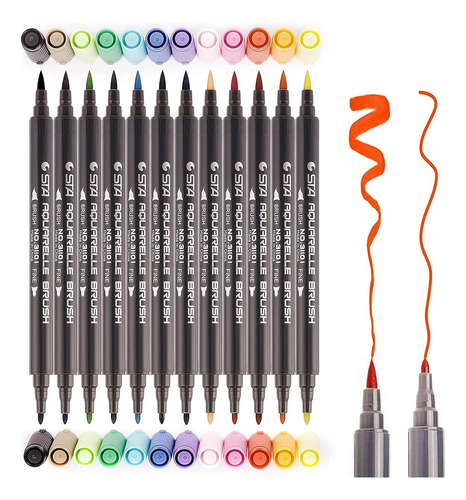 Set De 12 Marcadores Doble Punta De Colores