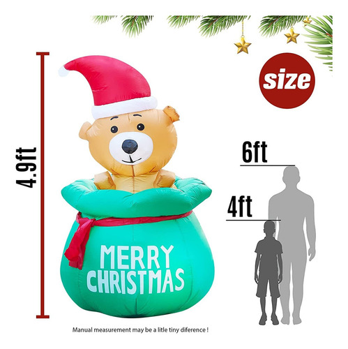 Nuevo 1.5m Bolsa De Oso De Navidad Inflable Con Luces Led