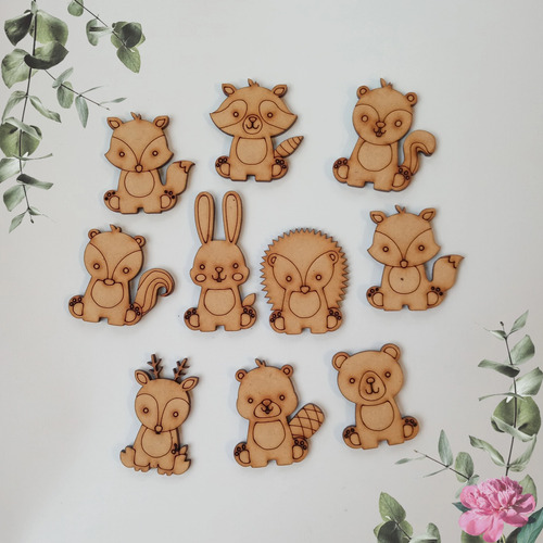 Figuras Animales De Fibrofacil En Corte Laser Pack X 30 Uni.