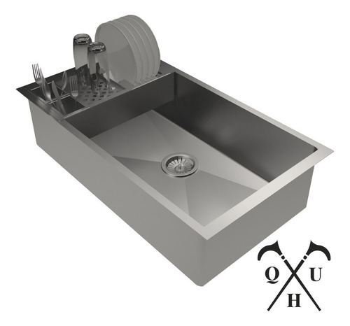 Pia Quadrada 80x40 Aço Inox C/ Valvula E Canal Equipado Cor INOX ESCOVADO